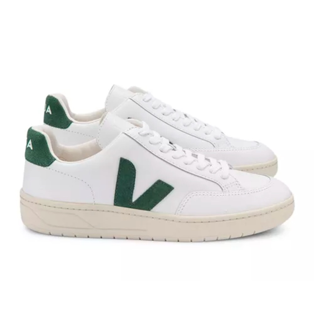 Veja White Sneakers with Green V Logo
